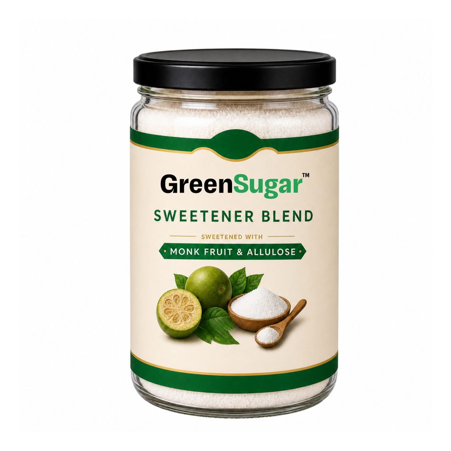 GreenSugar Monk Fruit & Allulose sweetener blend jar